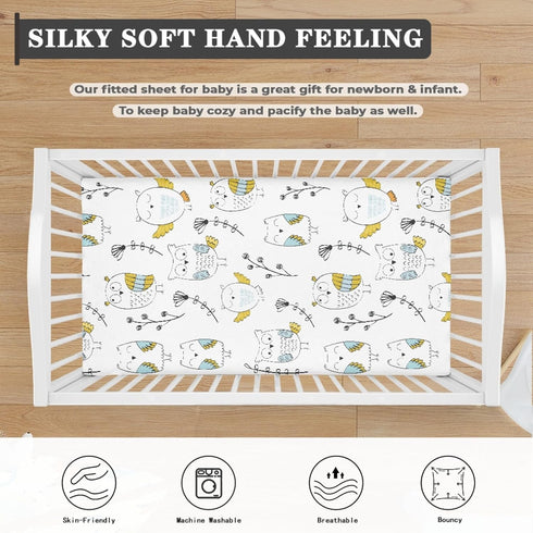 Winpema 28"x52" Owls and Flowers Fitted Crib Sheet Owl Baby Crib Sheet Fit Standard Crib and Toddler Mattress,Crib