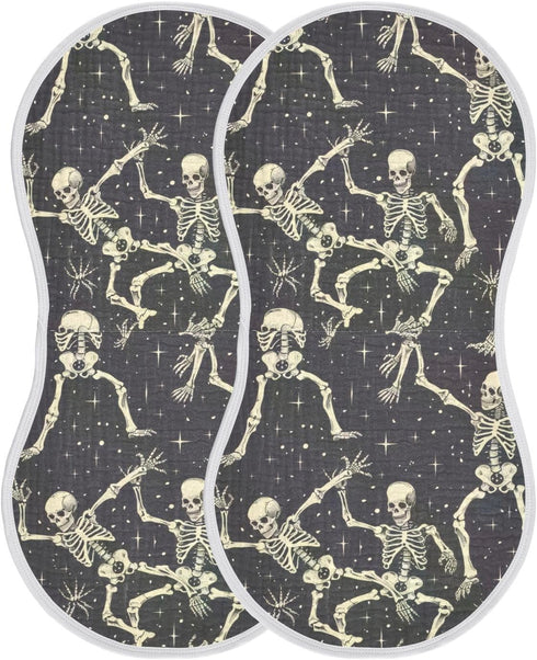 GOODOLD Set 4 Pack Cartoon Spooky Skeleton Muslin Baby Burp Cloths - Super Absorbent and Soft Burping Rags - Cotton
