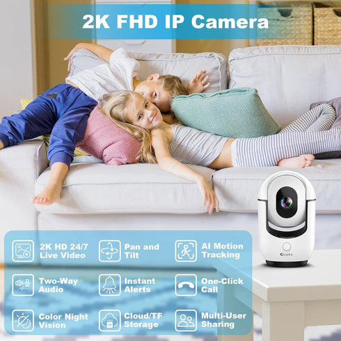 Cloarks 2K 2-Way 24/7, 2 Pack Pan/Tilt Security Camera, WiFi Indoor Camera for Home Security with AI Motion Detection