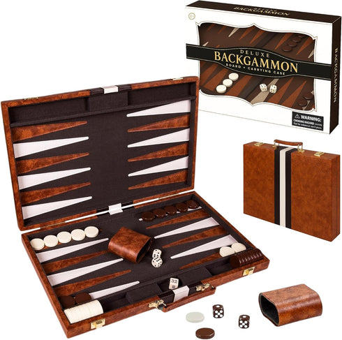 Backgammon 15 Inches Backgammon Sets Gammon Set Backgammon Set Premium Medium Brown - for Adults and Kids - Leatherette