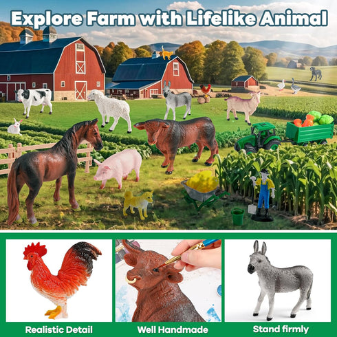 WAIIW Toddlers,38 47.2x31.4 Playset 3-5 Farm Animal Toys for PCS Realistic Animal Figurines Toys with Large Activity