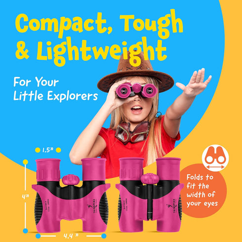 THINKPEAK 8x21 Binoculars for Kids 8-12, Birthday Gifts for Boys and Girls, Pink Color