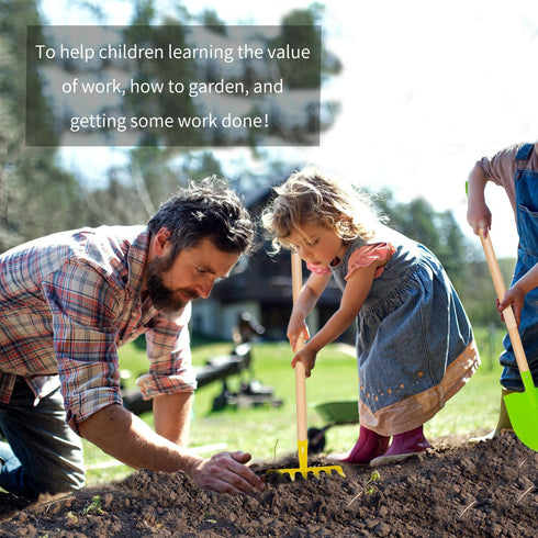 5PCS 27.6 Inch 3 Kids Garden Tools, Outdoor Toys, Shovel for Digging Sand, Kid-Sized Rake, Long Gardening Tools