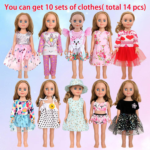 10 Sets 17 18 Inch Set MSYO Doll Clothes for - Dolls, Diverse Outfits (Floral, Polka Dot, Unicorn) & Accessories