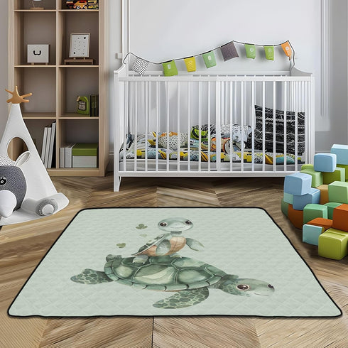 YETTASBIN 50 50 Inch Tummy Sea Turtle Baby Play Mat for Floor x - Portable Soft Quilted Crawling Mat Waterproof