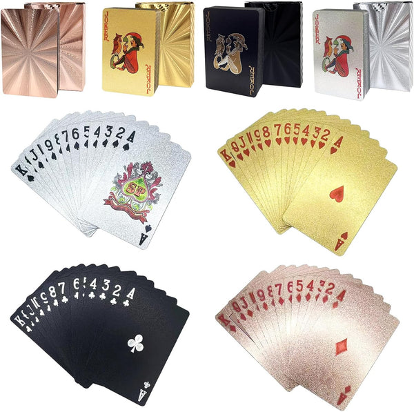 4 Decks Waterproof Playing Cards - Gold Silver Plastic Poker Cards for Standard Games, Family Game Parties