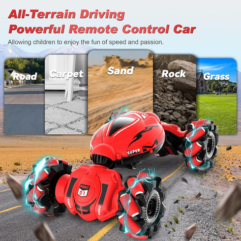 RC Car Toys for Boys Girls 6-12, Gesture Sensing Stunt Car with Lights Music, 2.4GHz 4WD Hand Remote Control 360°