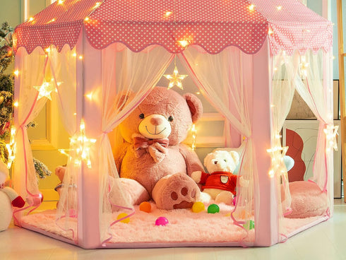 KIXINWA 4.6X4 Pink Hexagon Princess Rug, Ft Castle Play Tent Carpet, Cute Fluffy Rug for Girls Room, Shaggy Soft Non