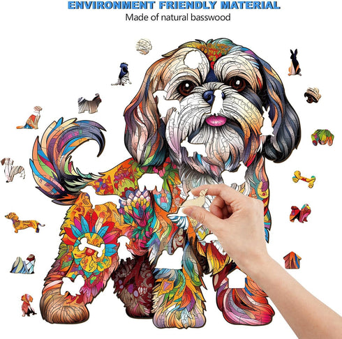 Wooden Puzzles for Adult, Shih Tzu Dog Wooden Jigsaw Puzzle, Unique Shape Lhasa Apso Wood Cut Puzzle, Best Gifts for Chrismas Family Game Puzzle Lovers (S-8 * 8.4in-100pcs)