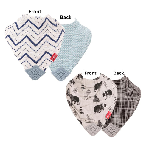 2Piece 2 Count (Pack 1) Nuby Muslin Bandana Bib with Teether, Colors May Vary
