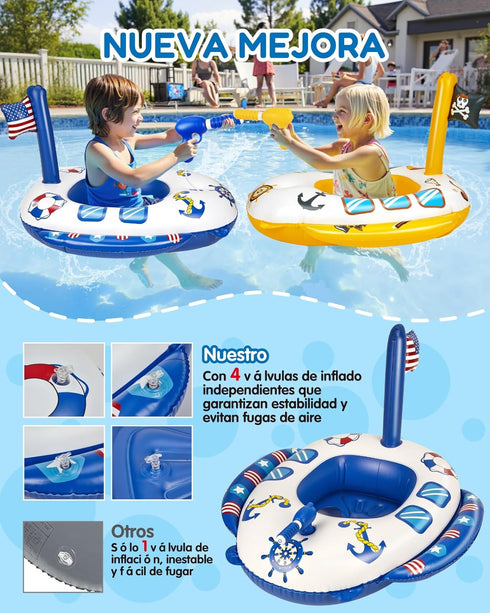 Swimming 26 Inch 3-8, Summer Inflatable Pool Floats Kids - Pool Floaties Pool Navy Model with Corded Water Gun for Boys