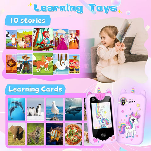 Lurkir 2.8 3 4 5 6 7 8 9 Kids Smart Phone Toys for Girls - Touchscreen Cell Phone for Kids Age Year Old with Dual