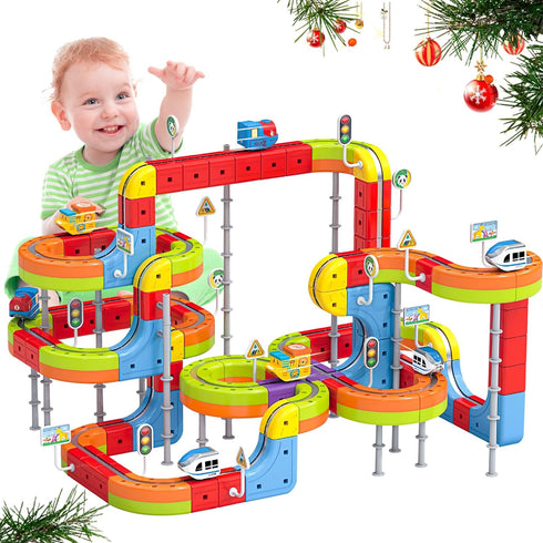 Generic 18pcs Set, Playset Magnetic Train Track Educational Building Toy with Colorful Multi-Level Railway System