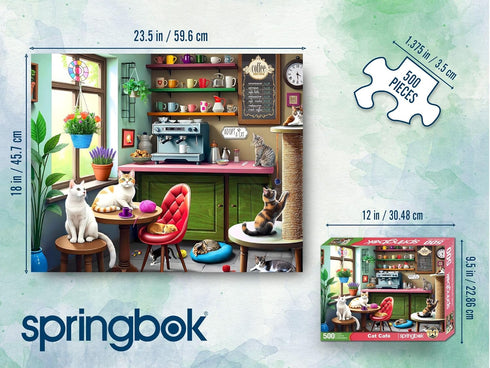 500 Springbok Cat Cafe Piece Jigsaw Puzzle for Adults - Kittens in a Coffee Shop - Unique Cut Pieces - Made in USA