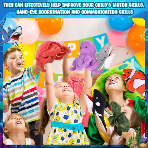 6 Stuffers(Sea,11.81 inches/ 30 cm) Liliful Pieces Animal Hand Puppets Kids Hand Puppets with Working Mouth Animal