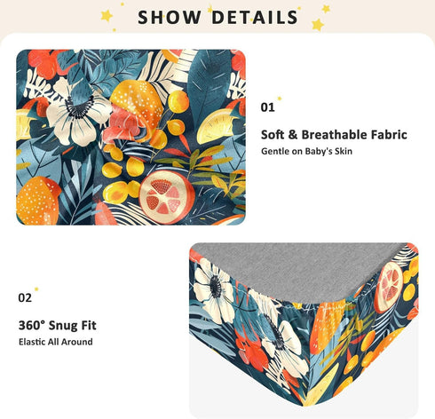 KICPOAY 52x28 Fruits Tropical Toddler Bed Crib Sheets Baby Crib Sheets Cover for Soft Mini Crib Mattress