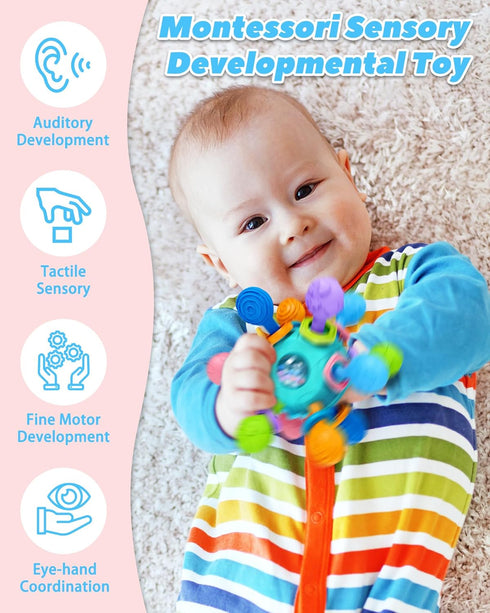 Baby Teething Toys for 0-6 6-12 Months, Montessori Tummy Time Toys for Newborns, Infant Rattles Chew Sensory Toys, Baby