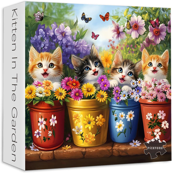 PICKFORU Cat Puzzles for Adults 1000 Pieces, Colorful Animals Jigsaw Puzzles Kitten Butterfly,