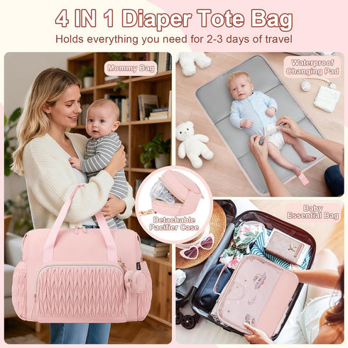 6pcs, Yorige Diaper Tote Bag for Baby Large Mom Hospital Bags with Changing Pad Pacifier Case for Labor Delivery Boy
