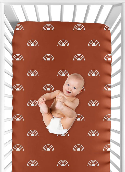 Sweet Jojo Designs Rust and White Boho Rainbow Boy or Girl Fitted Crib Sheet Baby or Toddler Bed Nursery - Orange