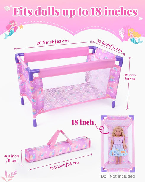 Playset 18 Inch BABESIDE Baby Doll Crib with Bedding & Accessories, Portable Baby Doll Crib for Dolls, Pretend Play