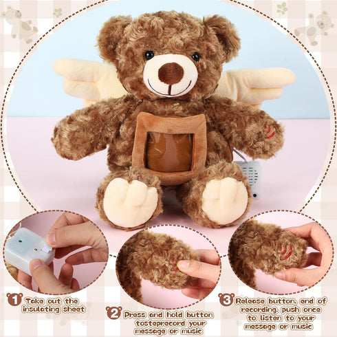 Leyndo Angel Remembrance Bear Plush Stuffed Animal with Recorder, 12 Inch Voice Recording Doll and Picture Frame