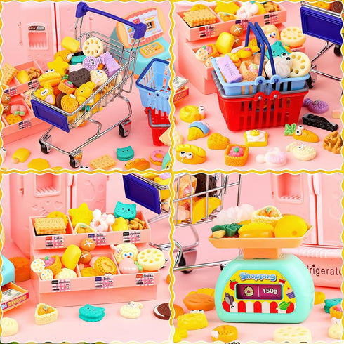 150-Piece Set Miniature Shopping Cart with Baskets and Accessories
