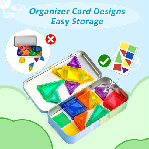 Set Mini Magnetic Tiles Toddler Travel Toys with Iron Box, STEM Educational Travel Building Toys for Kids, Travel
