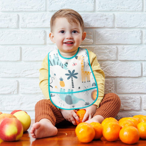 5Pcs Set 6-24 R HORSE Baby Bibs Toddler Bibs with Crumb Catcher Pocket & Snap Button Waterproof Baby Feeding Bibs