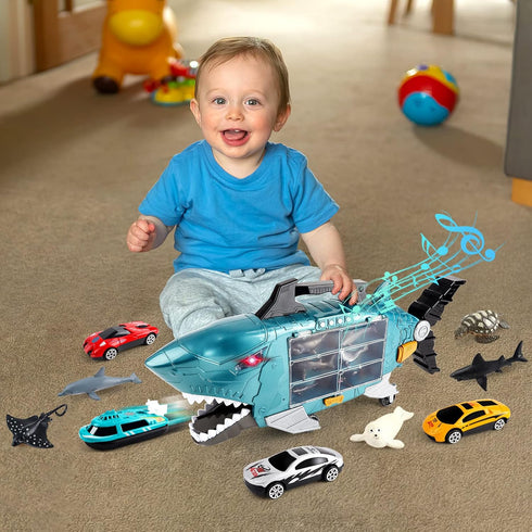 8 deAO Shark Toys Shark Truck with Animal Toys, PCS Toy Trucks,Lights Music Effects,Birthday Gifts for Toddler Kids