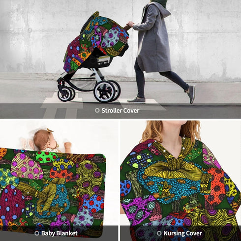 Hcpwzrf Mushrooms Baby Car Seat Cover & Nursing Cover - Breathable Stretch Multi-Use Cover for Breastfeeding, Stroller