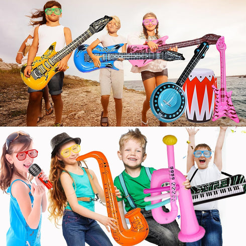 smilixin Set Inflatable Guitar - Rock Star Toy with Inflatable Guitar, Bass, Piano, Drum, Microphone and Saxophone