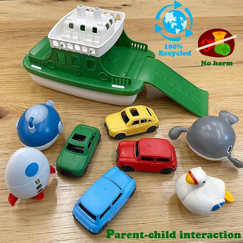 OKGIUGN 4 4 Swimming Set Ferry Boat with Car and Wind Up Bath Toys, Kids Bath Toy Floating Vehicle Whales Submarines