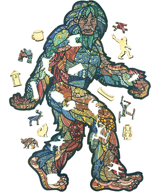 Outside Inside Sasquatch Character Wood Puzzle - Unique Designed Puzzle for Camping, Travel, Home & Cabin