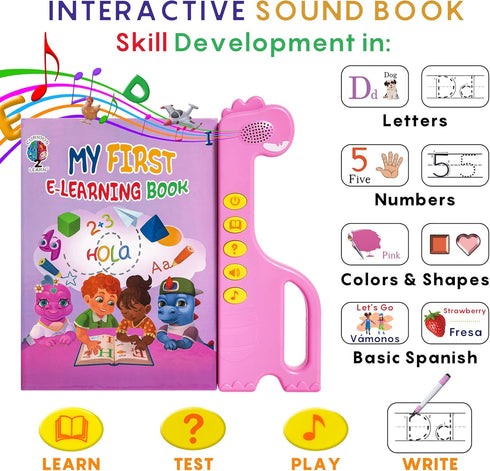35 Counting, ABC Learning Sound Book for Toddlers Interactive Busy Book with English & Spanish, Alphabet, Music