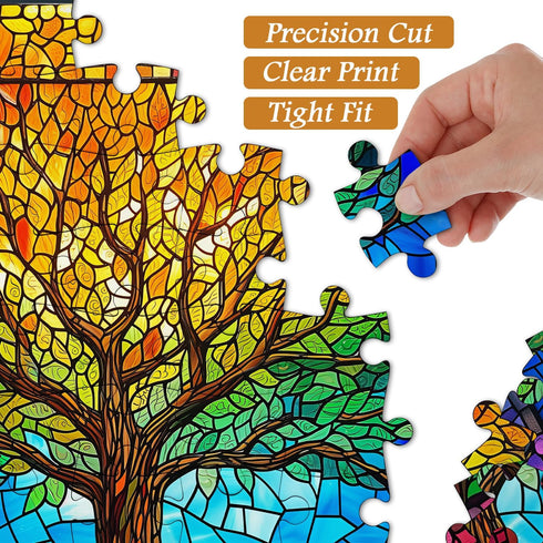 PICKFORU Stained Glass Puzzles for Adults, 1000 Pieces Mosaic Tree of Life Unique Rainbow Jigsaw Puzzle