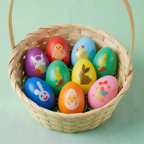 Menzcci 8 Pack Easter Plastic Shake Eggs Percussion Musical Maracas Easter Egg Shakers for Kids Toddlers Easter Basket