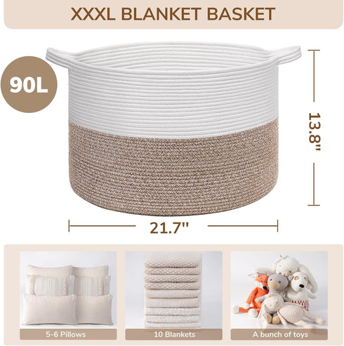21.7" 21.7" 13.8"-Storage INDRESSME XXXLarge Blanket Basket for Living Room x x Basket with Handle for Organizing Toy