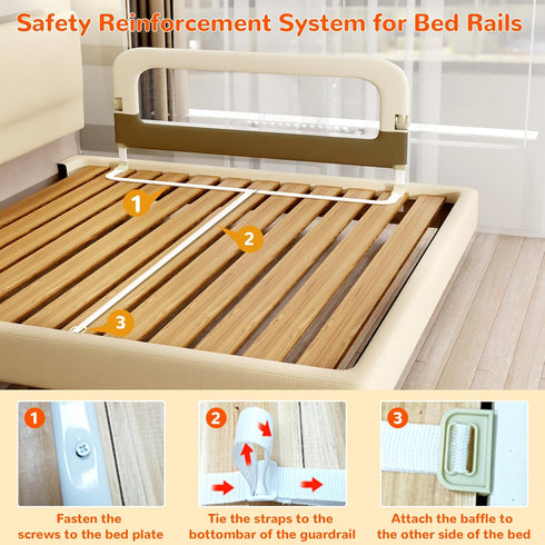 Bed Guard Rail for Toddlers - 32" Adjustable & Folding Portable Bed Railing for Crib, Twin, Bunk, Full, Queen & King