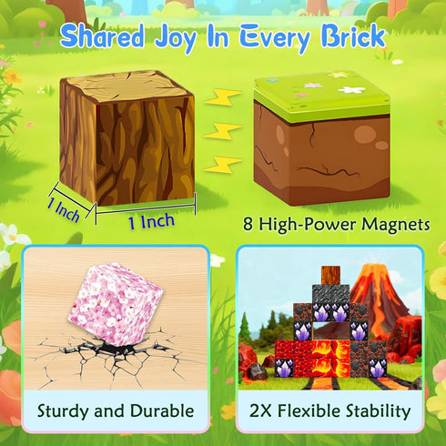 158PCS 1Inch 3D 3 -12 Magnetic Blocks- Magnetic Cubes Dinosaur World for Kids STEM Construction Toys - Learning