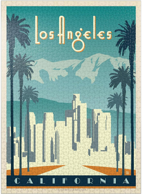 MyPuzzle Los Angeles Skyline, Vintage Poster - Premium 1000 Piece Jigsaw Puzzle for Adults