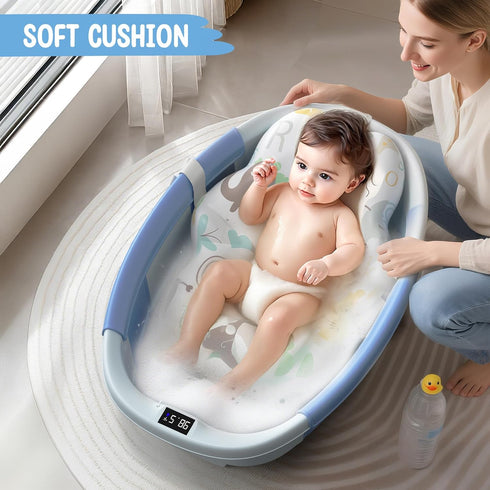 TOSGN 3s 0-36 Collapsible Baby Bathtub, to Install, Baby Bath Tub with Soft Cushion & Thermometer, Months Newborn