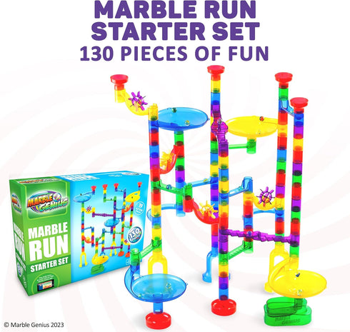 Marble Genius Marble Run - 130 Complete Pieces Maze Track for Kids Aged 4-8 Years Old, Starter Set