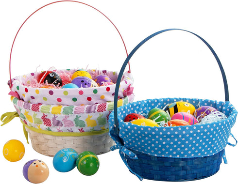 3 Packing, Decorations(10" 12") JOYIN Pcs Easter Bamboo Baskets with Polka Dots Lining and Handle, Woven Easter Eggs