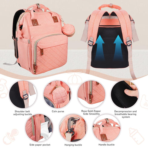 Backpack 3 1 Backpack mommy GurZinn Diaper Bag with Changing Station Portable in Multifunction Travel bag Stroller Pink