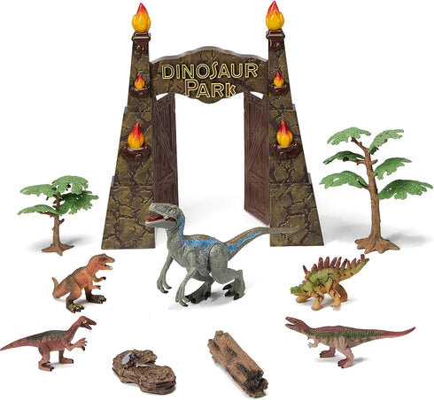 Dinosaur Toys for Kids 3-7, Realistic Jurassic Figures with Park Gate, Educational Play Set for Boys & Girls