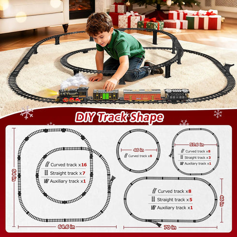 Novaluki Set 2-Layer 4-8, 3 4 5 6 7 8 Christmas Train for Kids, Train Track Toys with Smoke, Light and Sound, DIY