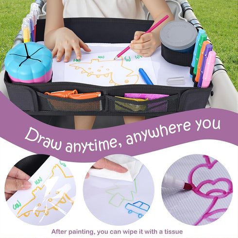 W2, Babenest Stroller Snack Tray for Wonderfold Wagon Foldable Thickened Snack Tray with Cup Holder, Storage Mesh Bag