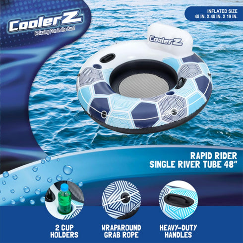 15496 Bestway CoolerZ Rapid Rider Inflatable River Lake Pool Inner Tube Float with Built in Backrest and Wrap Around