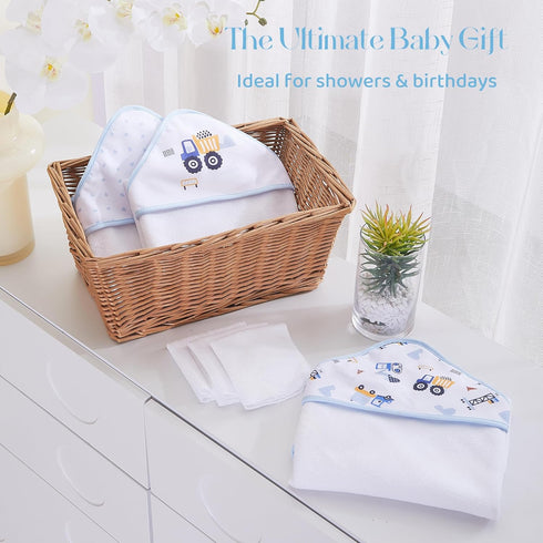 3 3 Mooreeke Baby Towel with Hood for Boys Blue Excavator Bath Towel for Babies Ultra Soft Absorbent PCS Baby Towels